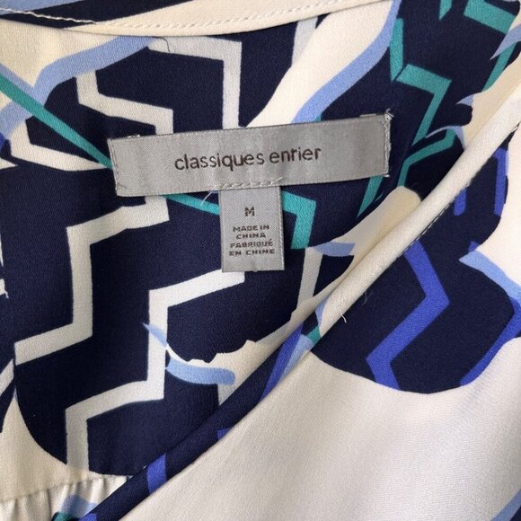 Classiques Entier Silk Top Size M Sleeveless V Neck White Blue Coastal - Picture 5 of 7